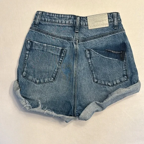 One Teaspoon High Waist Bandits Denim Shorts Blue